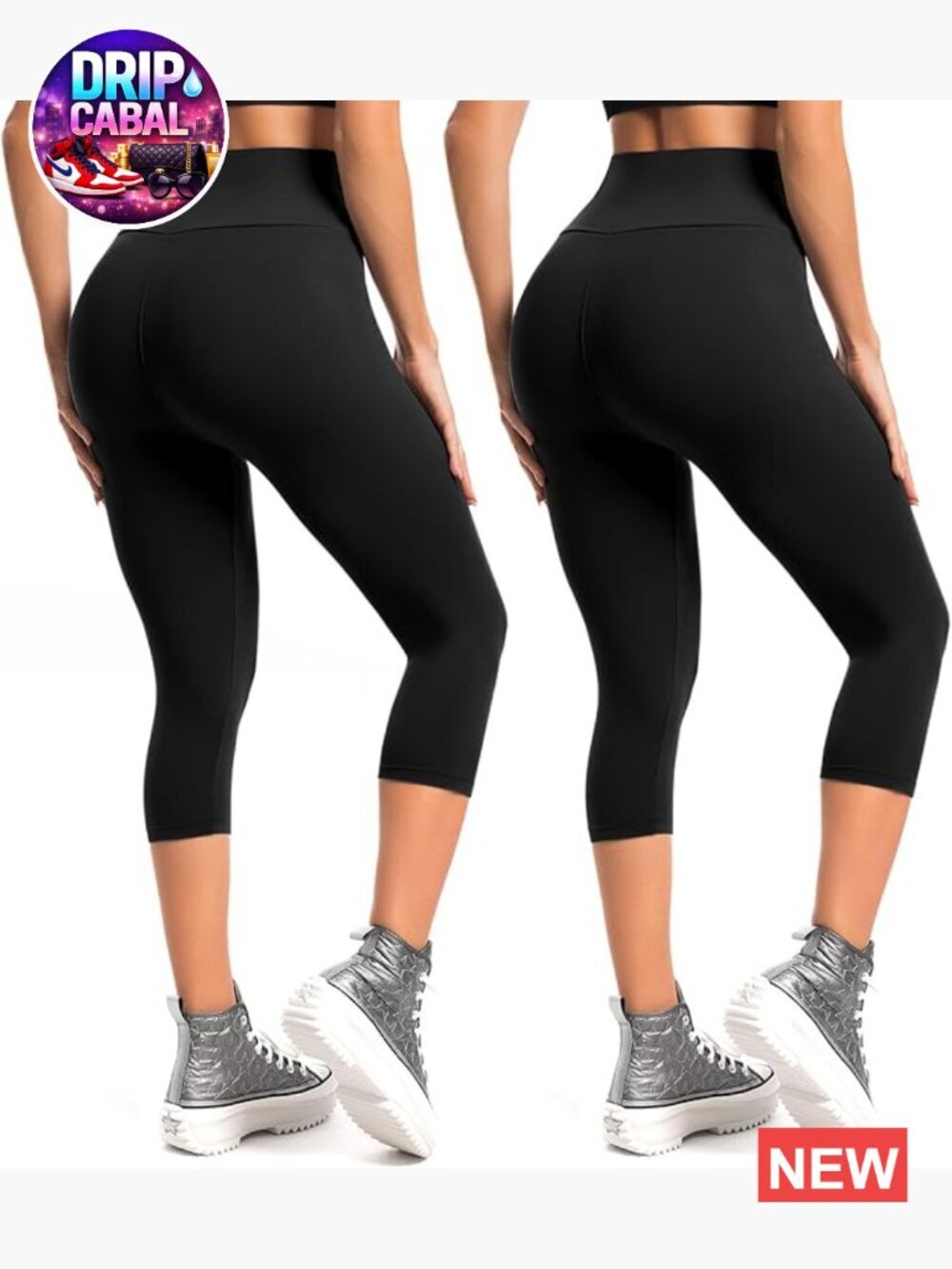 2-Pack High Waisted Capri Yoga Leggings, Soft 4-Way Stretch Workout Pants